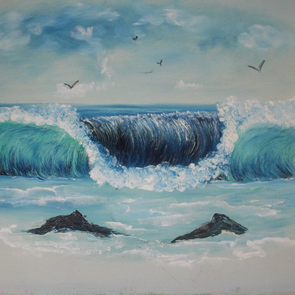 Vintage Ocean Seascape 11"x14"x1" oil painting.  Hand painted on stretch canvas